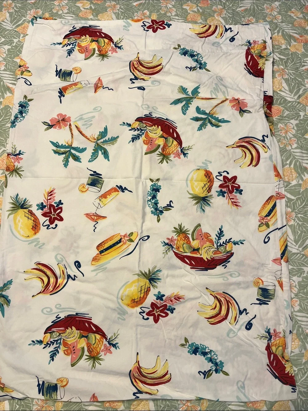 Pottery Barn 💯 cotton full size sheet set white with tropical motif